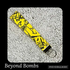 Yellow Graffiti styled Wristlet - Handmade